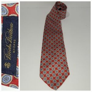 Brooks Brothers 100% Pure Silk Red and Blue Circular Pattern Tie